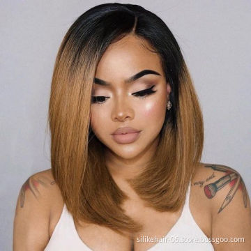 Straight Wigs Hair for Women Natural As Real human wigs  16 Inches Straight with Flat Bangs Synthetic Dyeing Gradient ShortHair